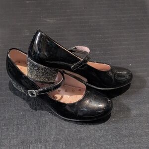 Black Mary Jane Shoes with Glitter Heel